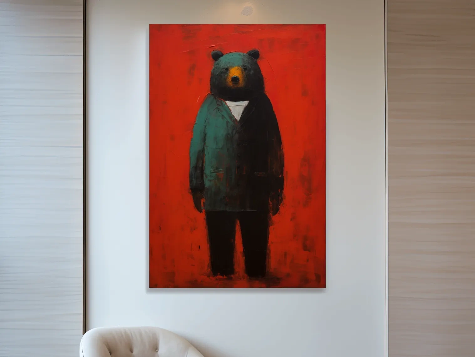 Bear wearing a suit, expressive textured painting