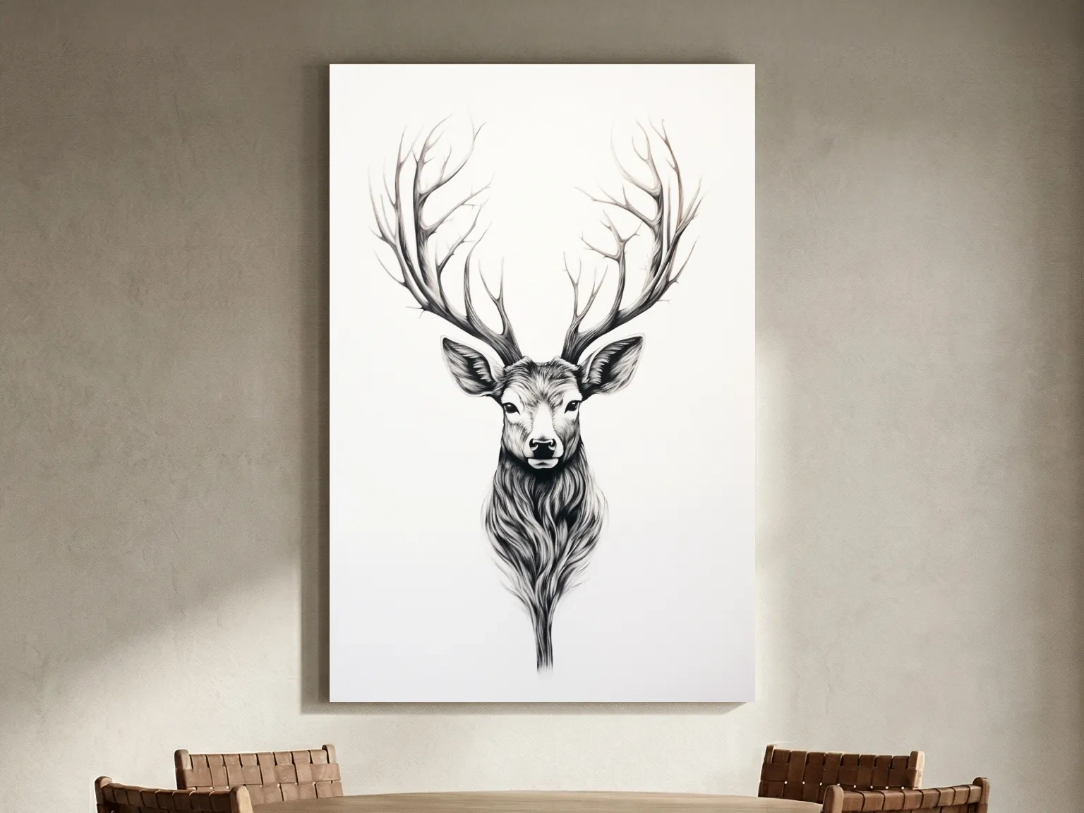 Minimalist Stag Head Line Drawing - Black And White Deer Tattoo  Artwork