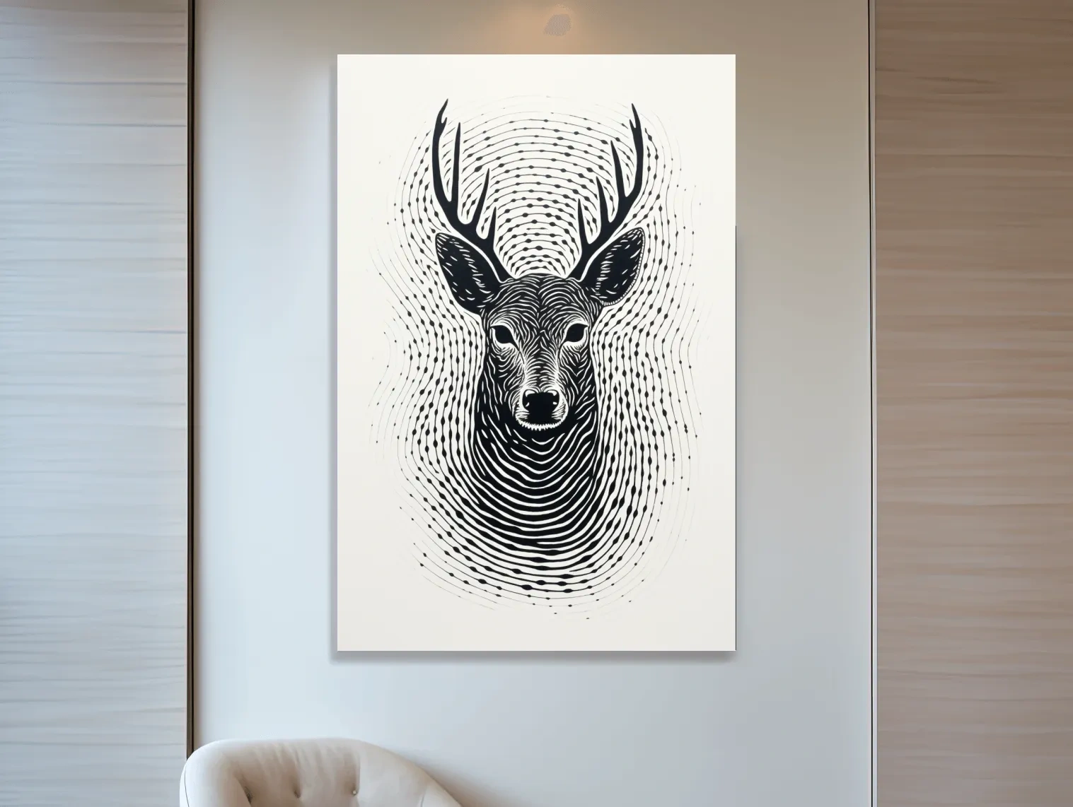 Abstract fingerprint swirling art drawing of a deer head