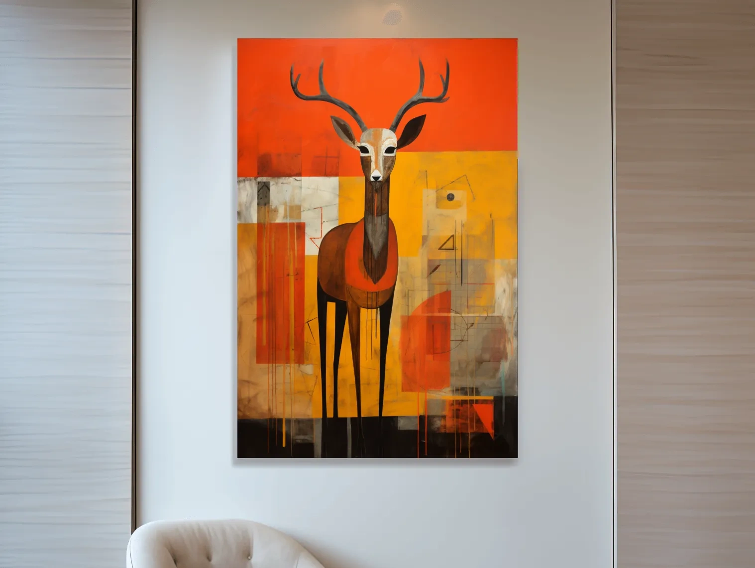 Rustic textured abstract painting of a deer