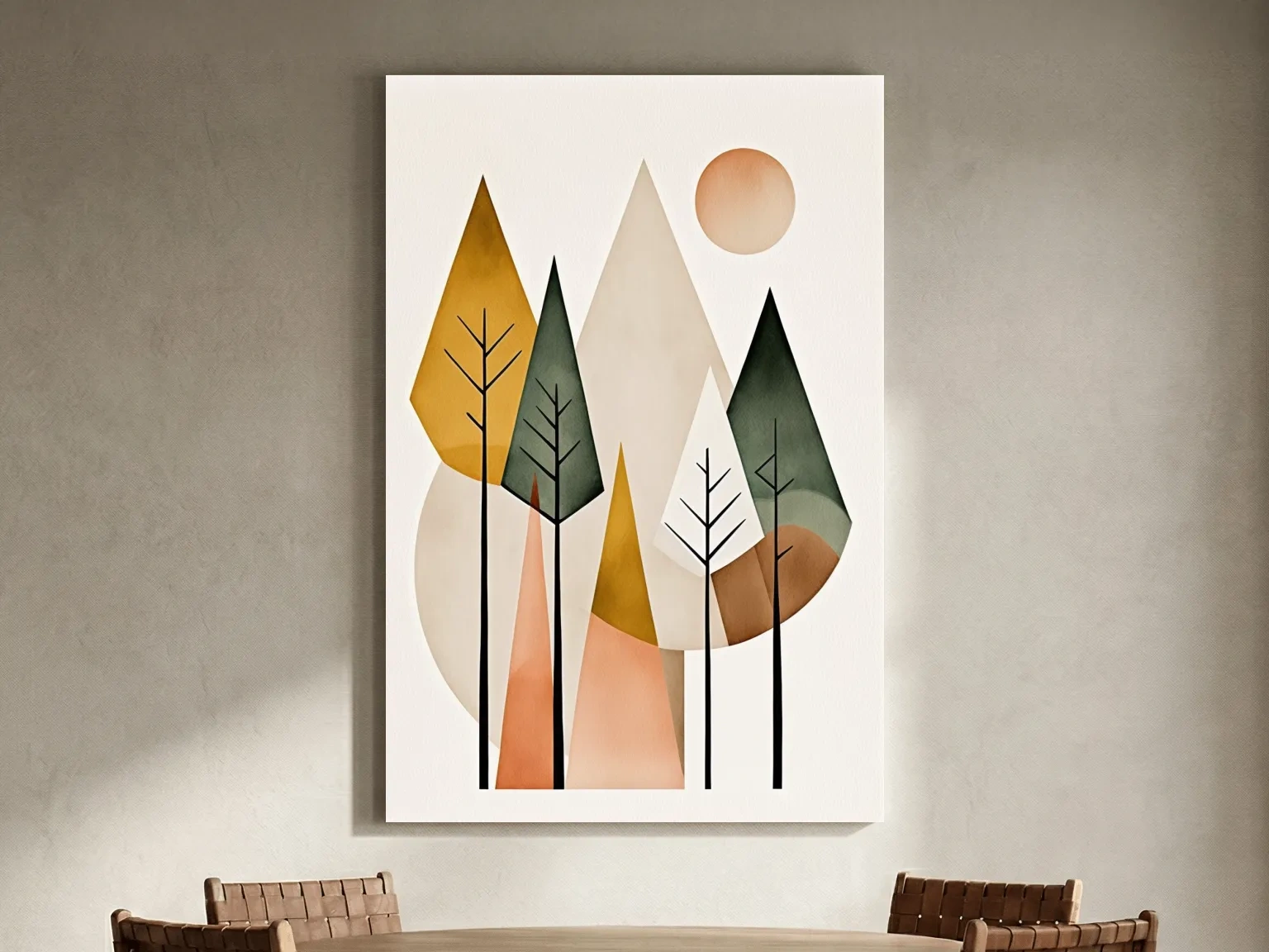 Minimalist Geometric Mountain Forest Artwork - Scandinavian Boho Wall Art