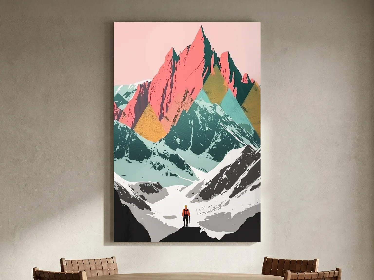 Vibrant Alpine Peaks Illustration - Colourful Mountain Wall Art