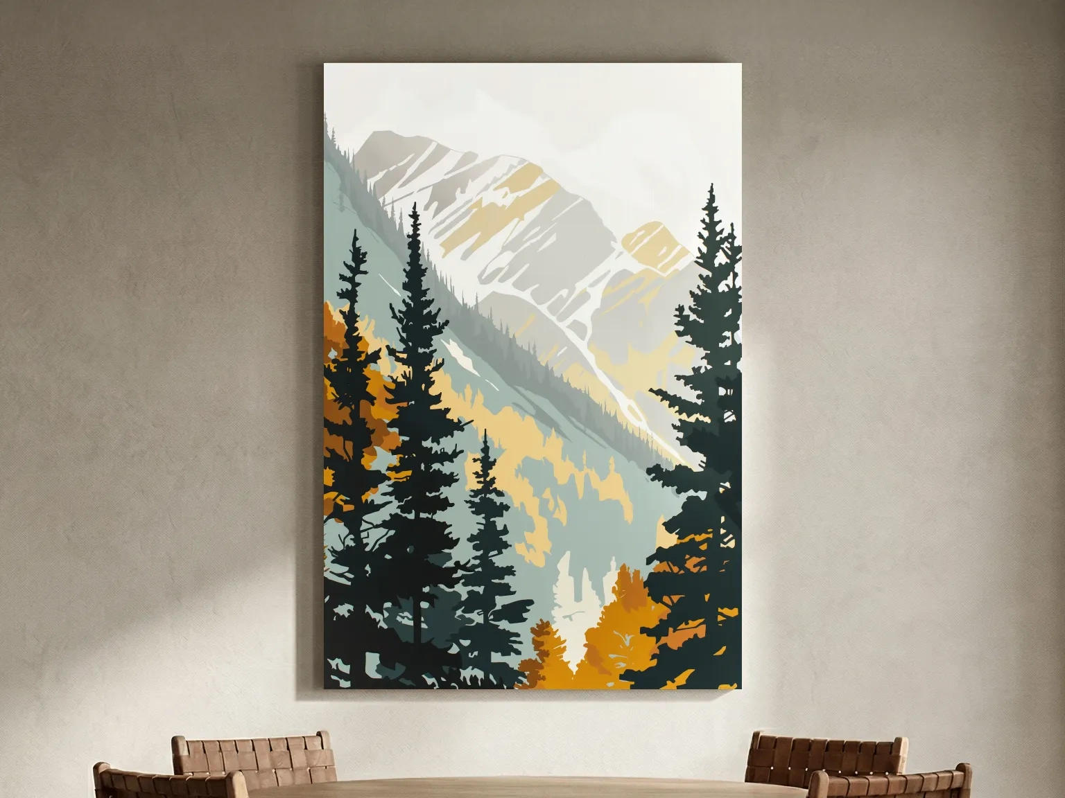 Minimalist Alpine Mountain & Pine Forest - Scandinavian Landscape Wall Art