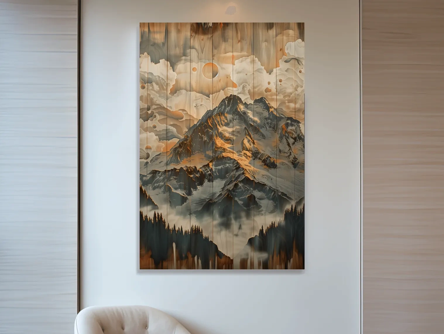 Rustic Glacier Mountain Range Artwork - Vintage Wood Grain Alpine Wall Art