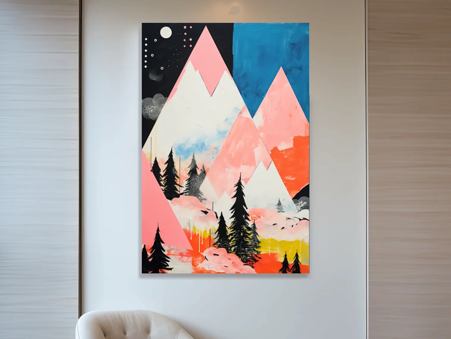Simple geometric and abstract mountain painting