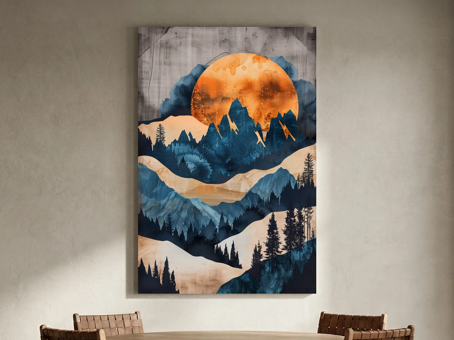 Moody Abstract Mountain Sunset - Forest Watercolor Wall Art