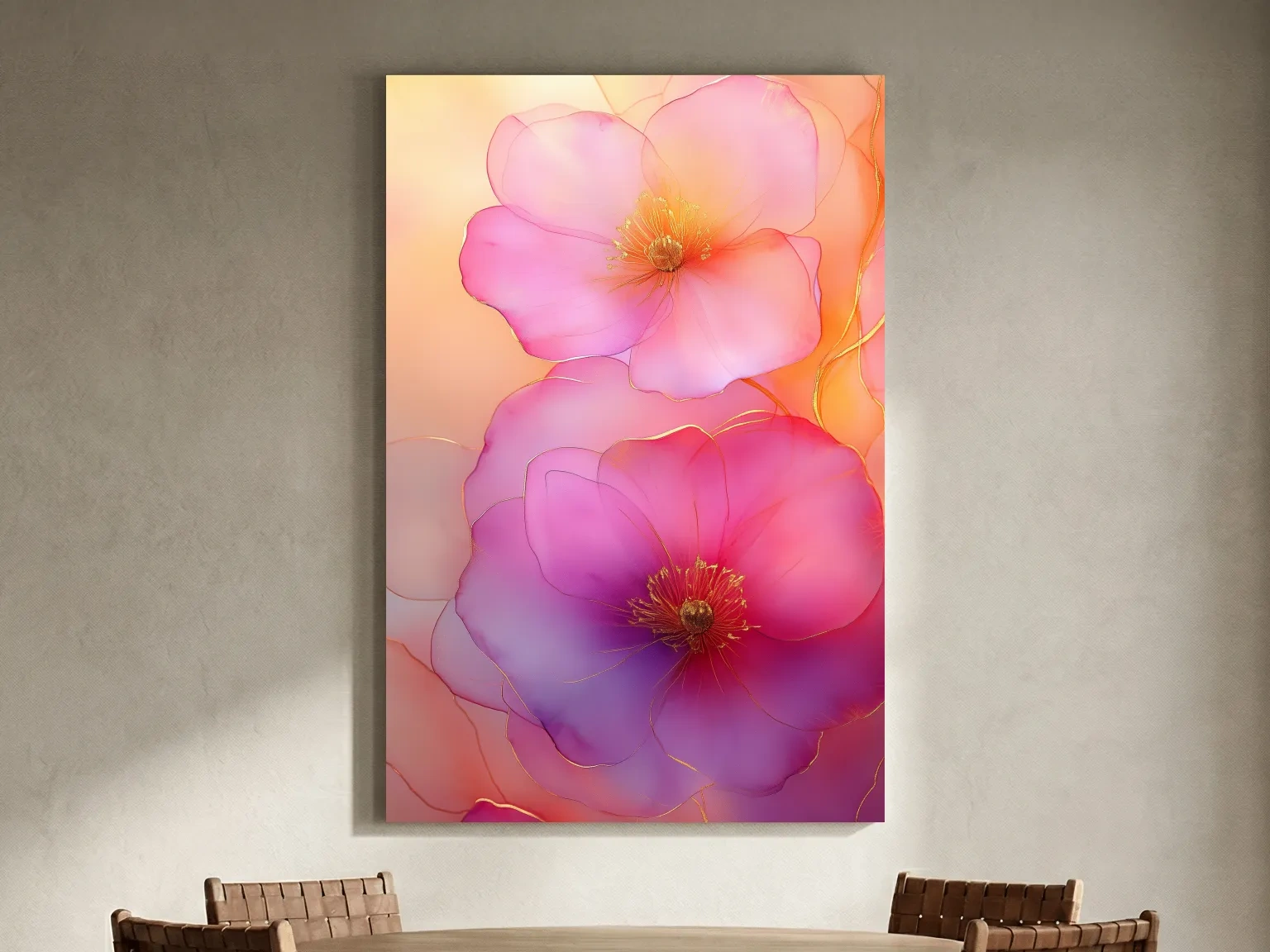 Ethereal Pink Watercolor Blossoms With Gold Accents - Floral Botanical Wall Art