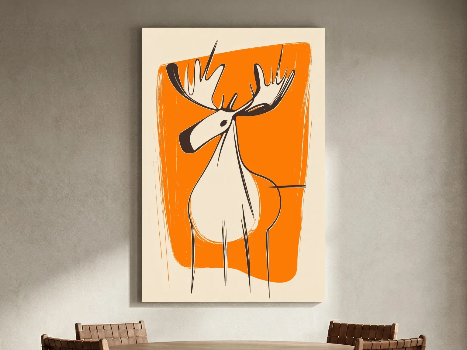 Mid-Century Minimalist Moose Caricature Illustration - Modern Wildlife Wall Art