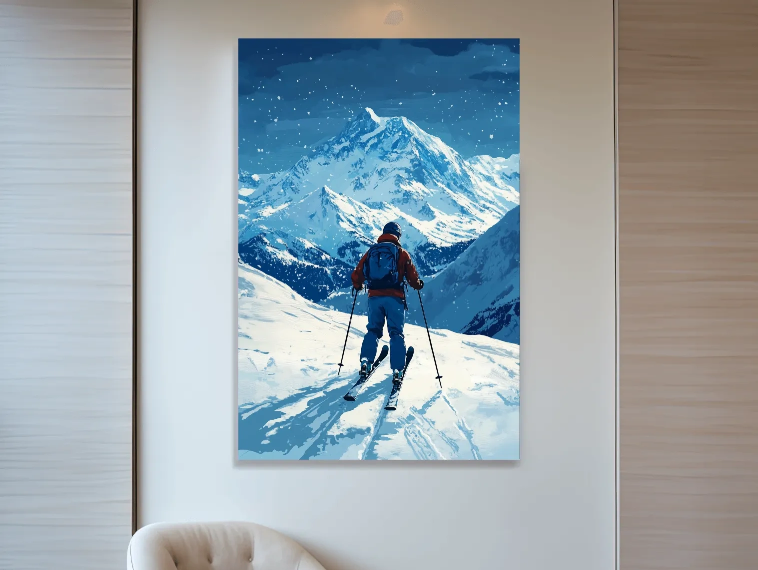 Alpine Skier In Snowy Mountain Peaks - Winter Adventure Landscape Wall Art