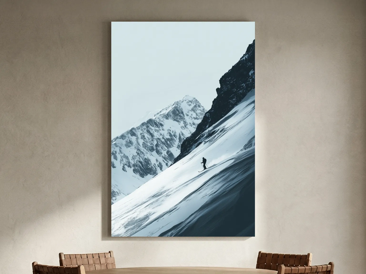 Snowy Alpine Skier Artwork - Minimalist Ski Wall Art