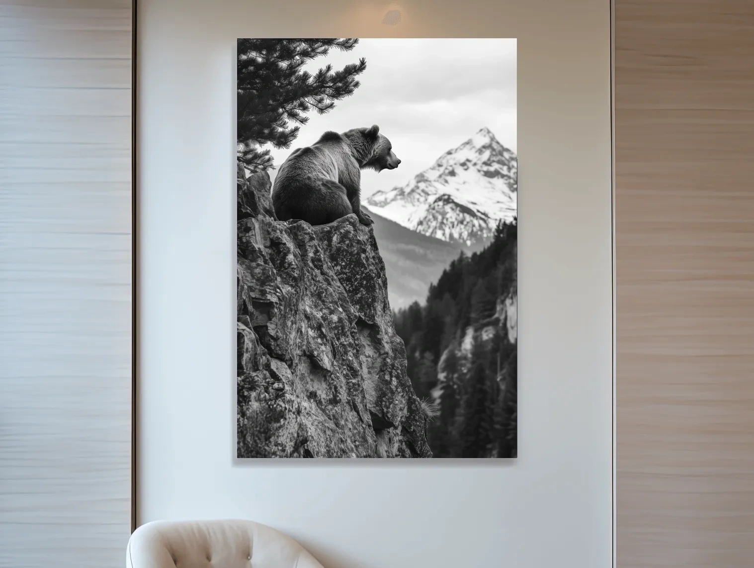 Black And White Grizzly Bear Photographic Artwork - Alpine Wildlife Wall Art
