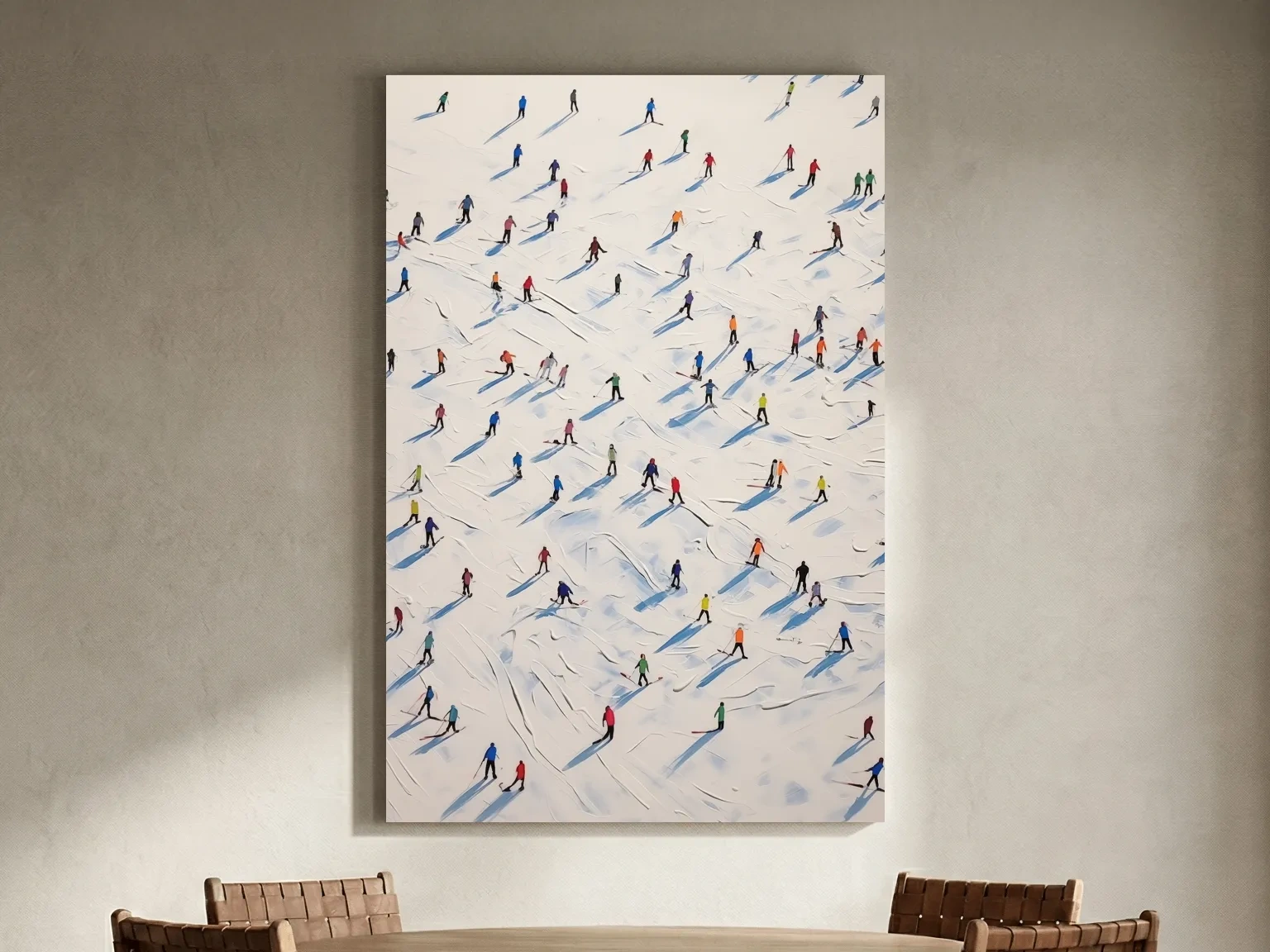 Colorful Skiers On Snowy Slopes - Modern Minimalist Winter Sports Wall Art