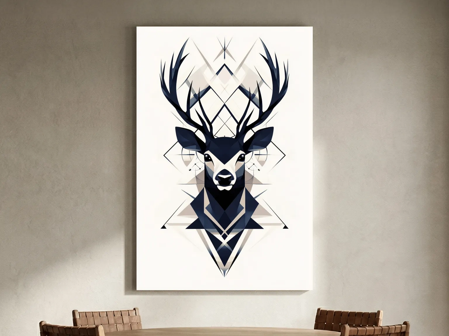 Geometric Stag Head Illustration - Tribal Style Wildlife Wall Art