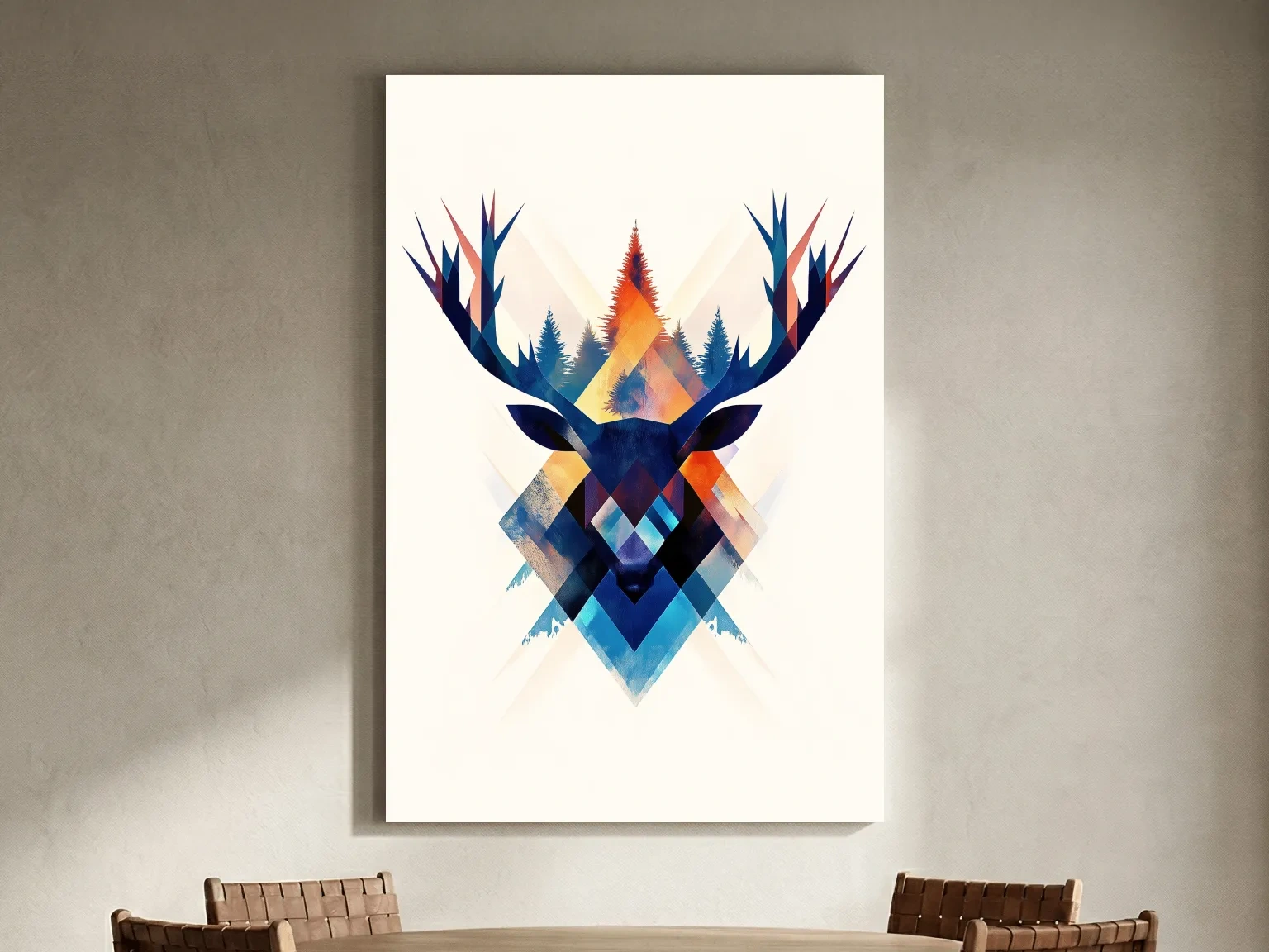 Geometric Watercolor Deer Head Silhouette - Modern Wildlife Forest Wall Art