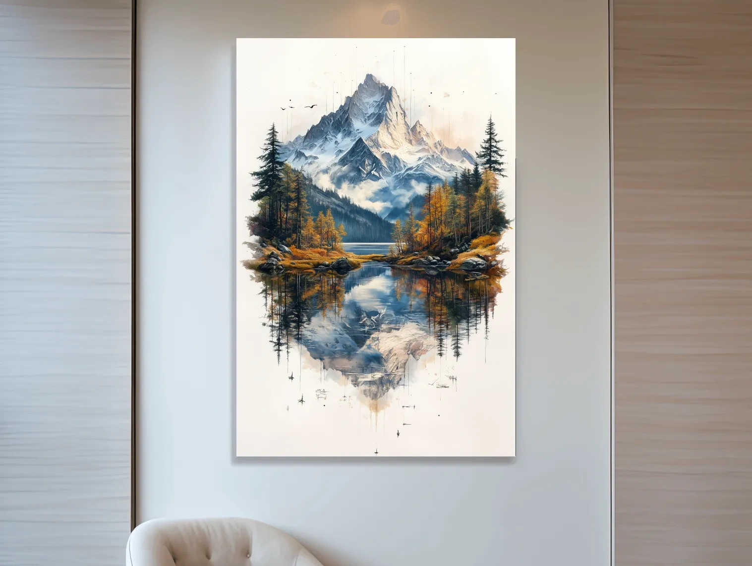 Alpine lake painting, tattoo inspired mountain glacier wall art
