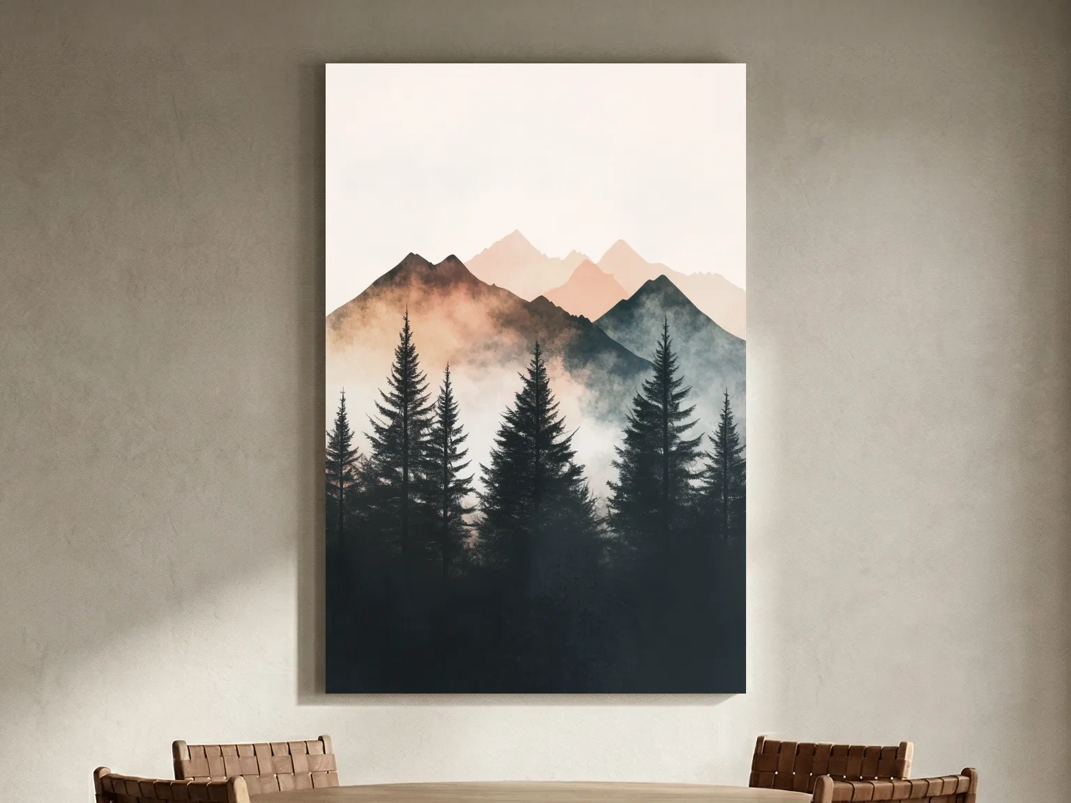 Misty Watercolor Mountain Pine Forest - Serene Nordic Wall Art