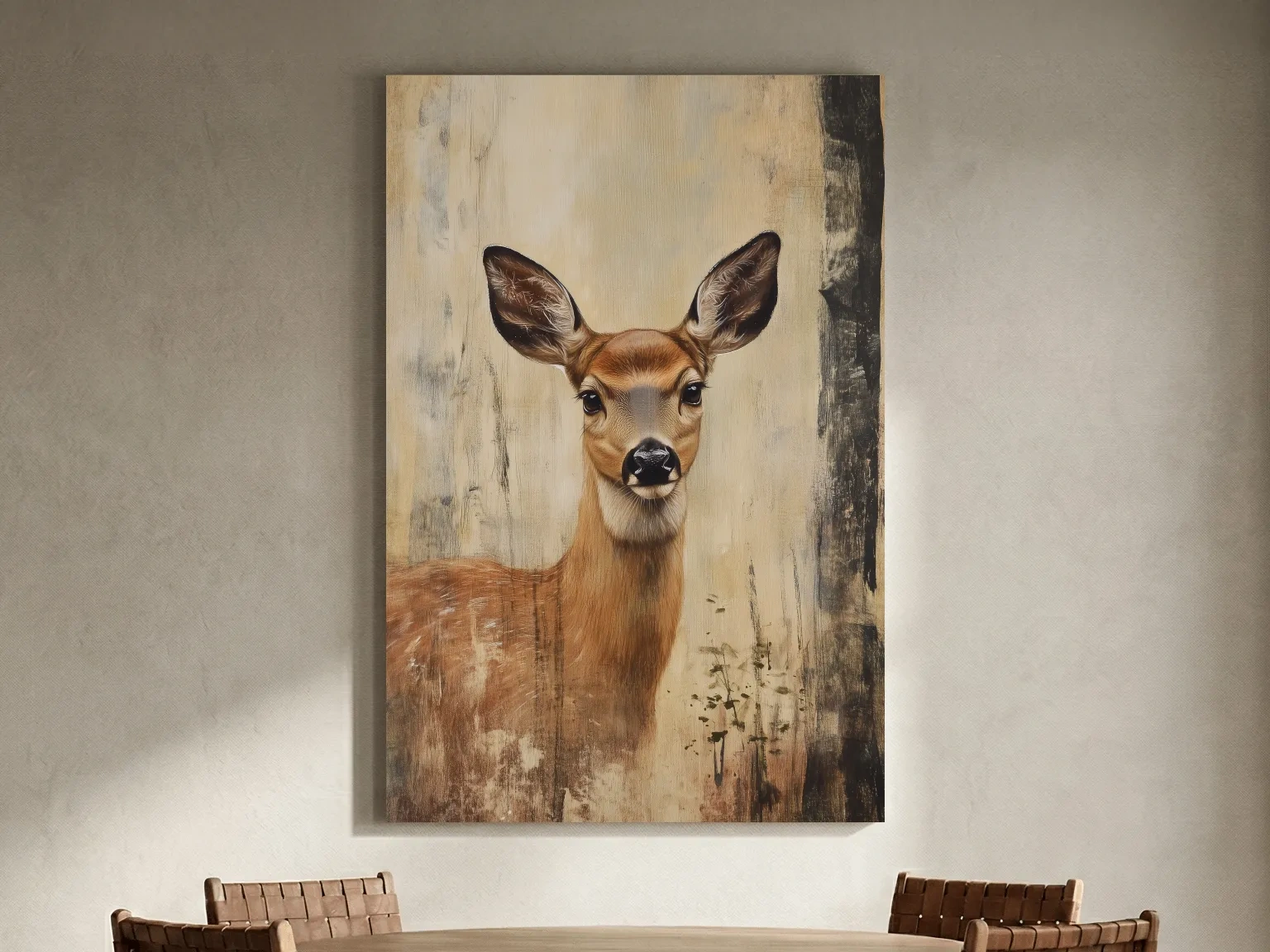 Rustic Whitetail Fawn Portrait Painting - Woodland Wildlife Wall Art