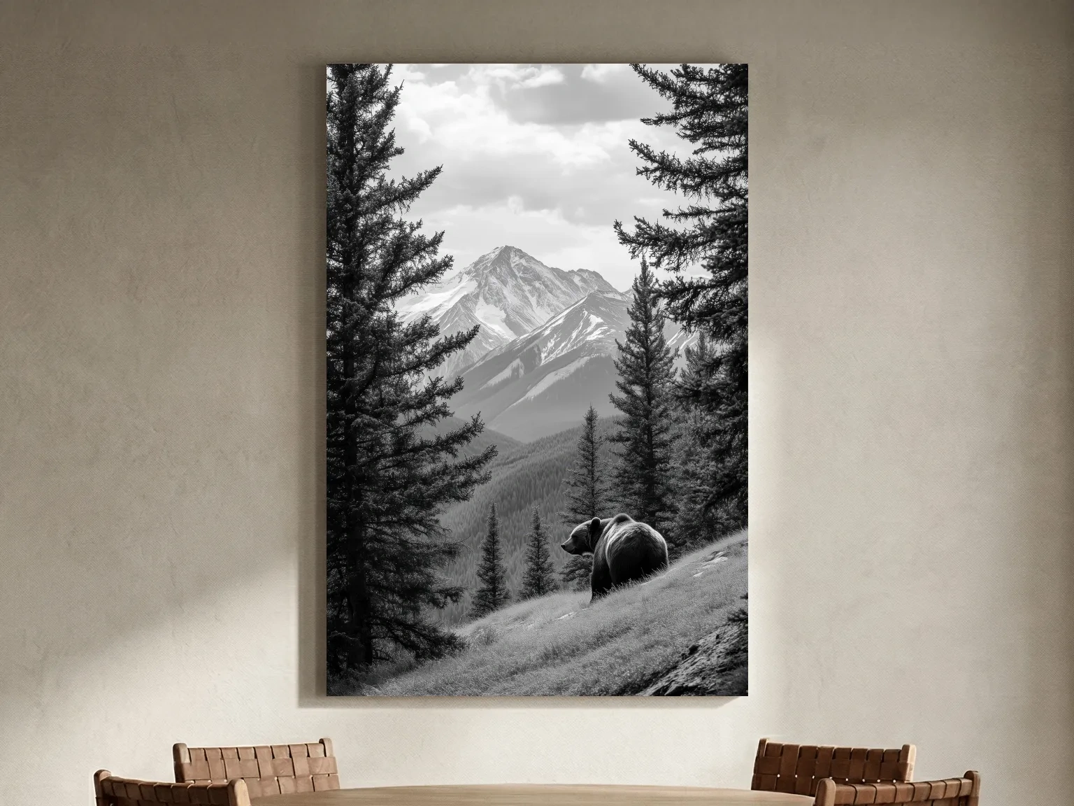 Black And White Grizzly Bear Alpine Meadow - Wilderness Nature Photography Wall Art