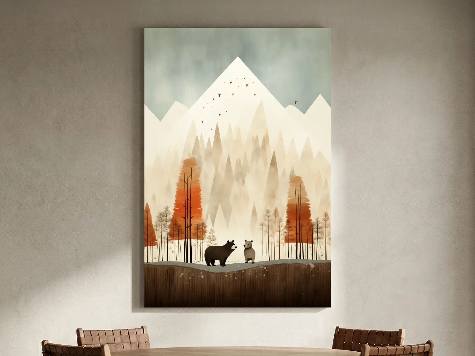 Whimsical Bear Family Autumn Forest Illustration - Nursery Woodland Wall Art