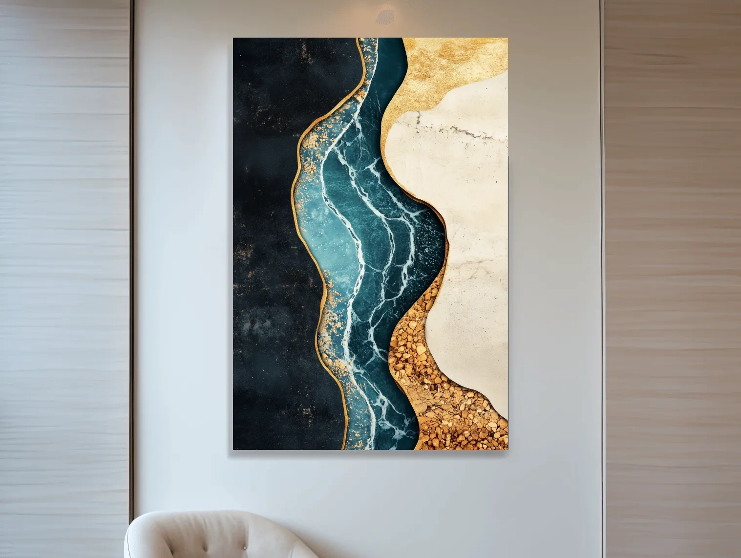 Luxurious Fluid Marble River Abstract - Gold Geode Resin Style Wall Art