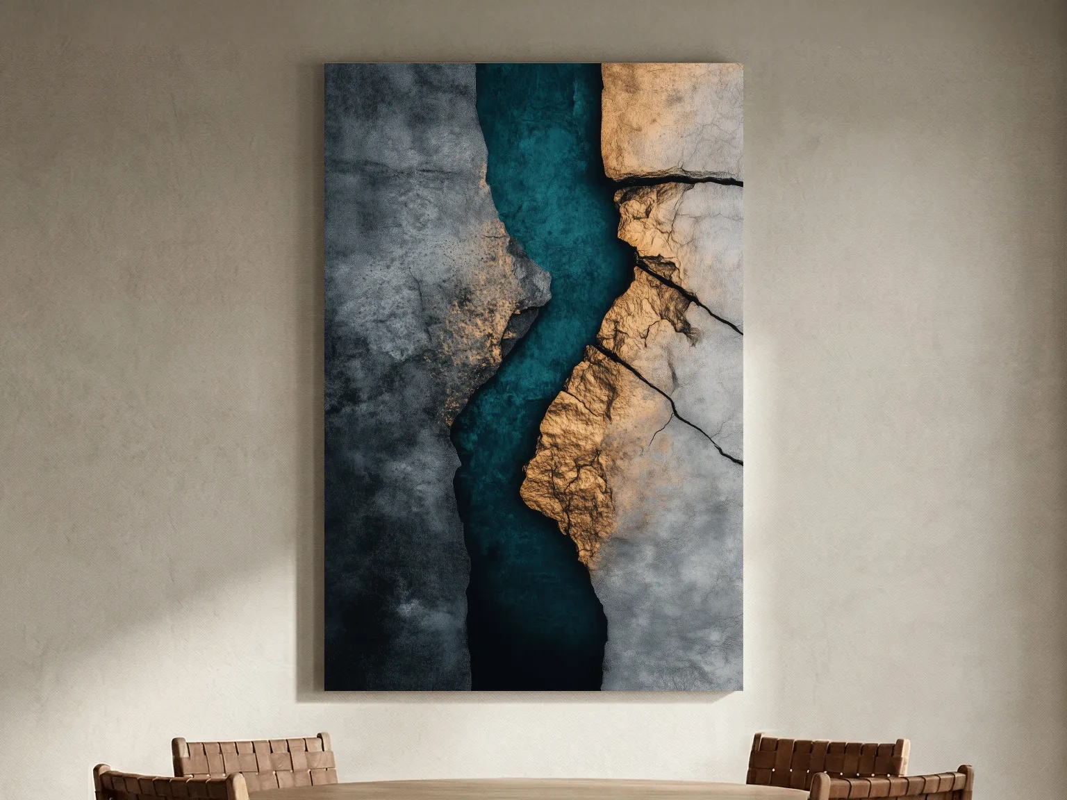 Teal River Canyon With Cracked Stone Texture - Modern Abstract Geode Wall Art