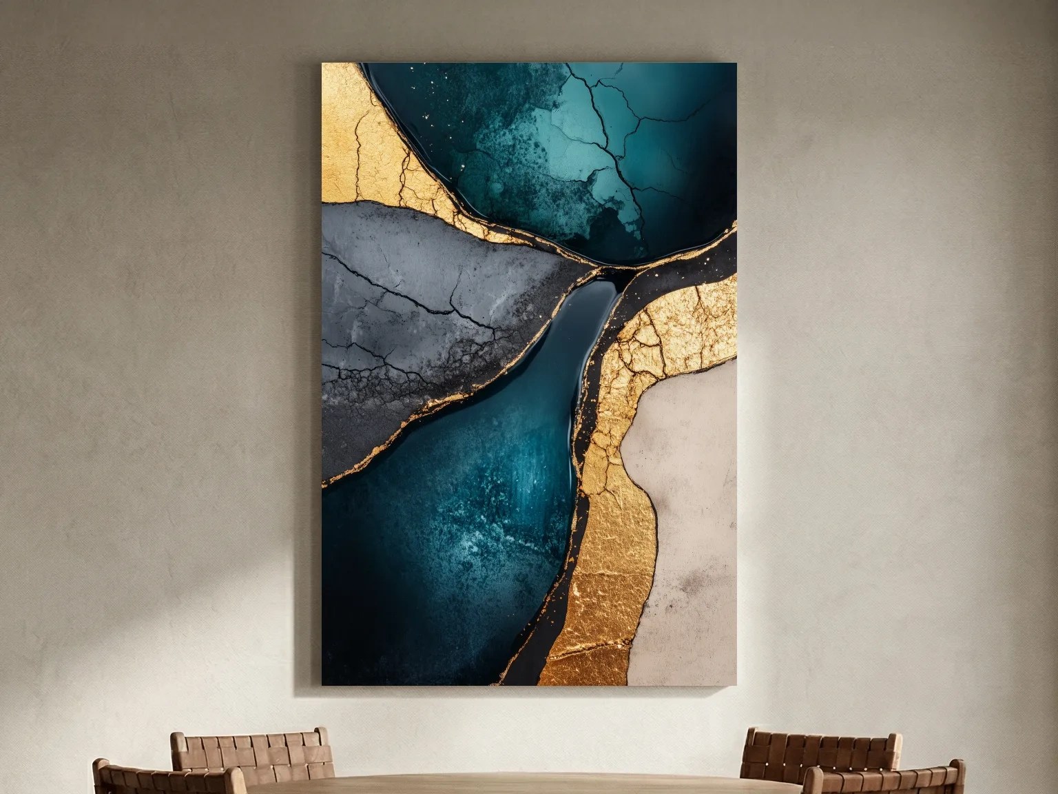 Teal Gold Geode Resin Abstract - Elegant Metallic Marble Wall Art