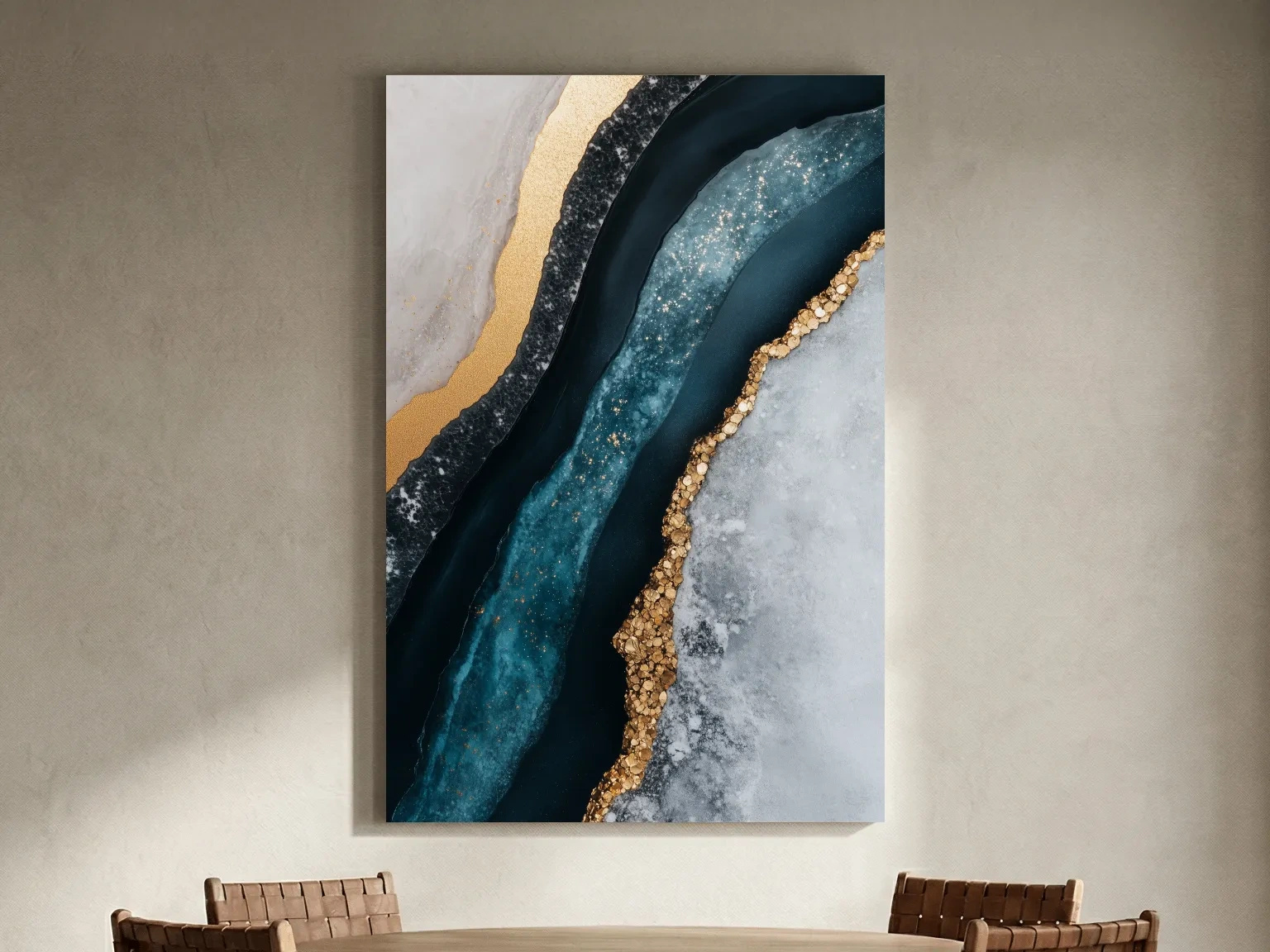 Elegant Gold Natural Geode Abstract - Modern Resin Style Wall Art