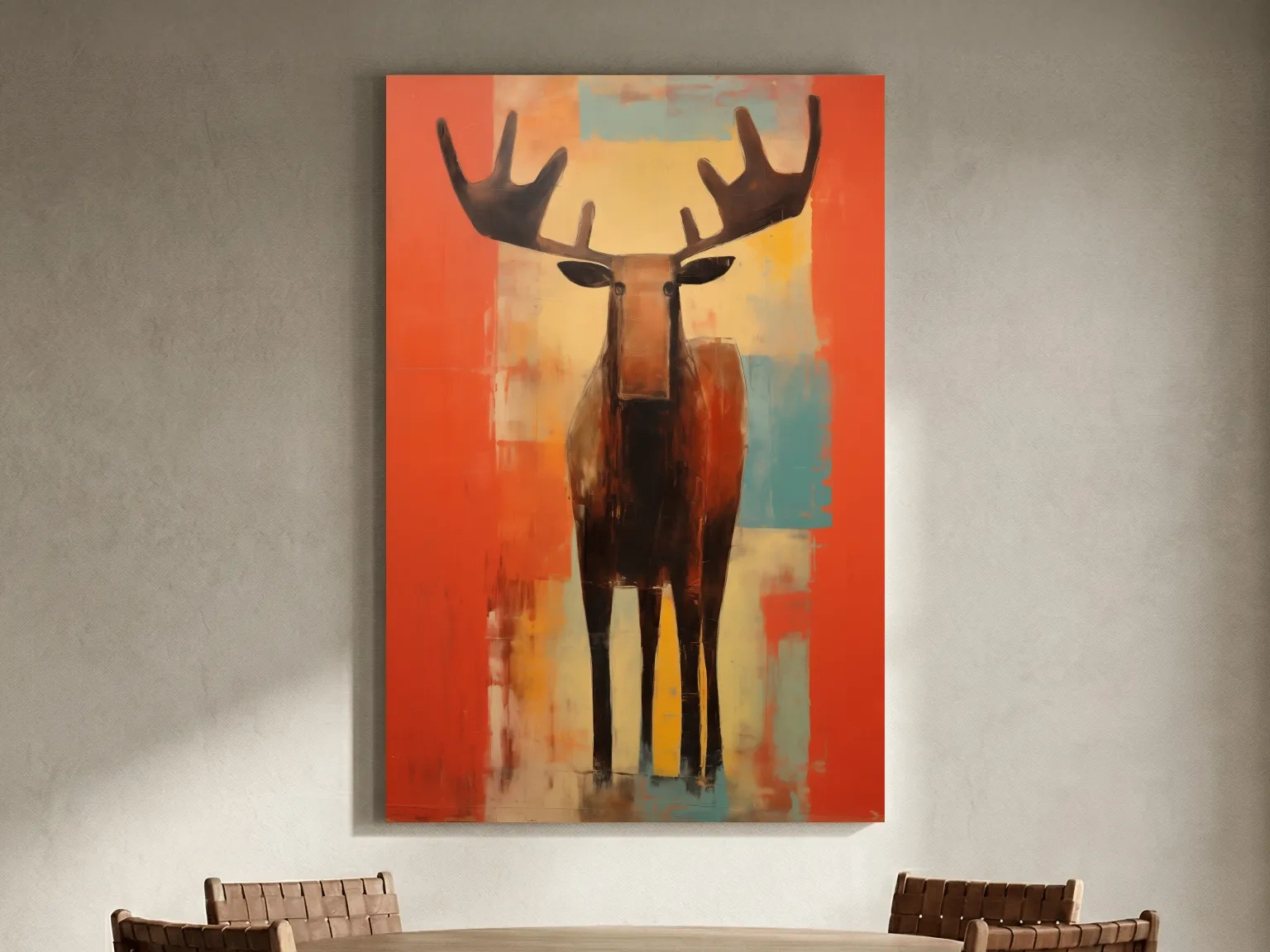 Expressionist Abstract Moose Portrait Painting - Vibrant Rustic Wildlife Wall Art