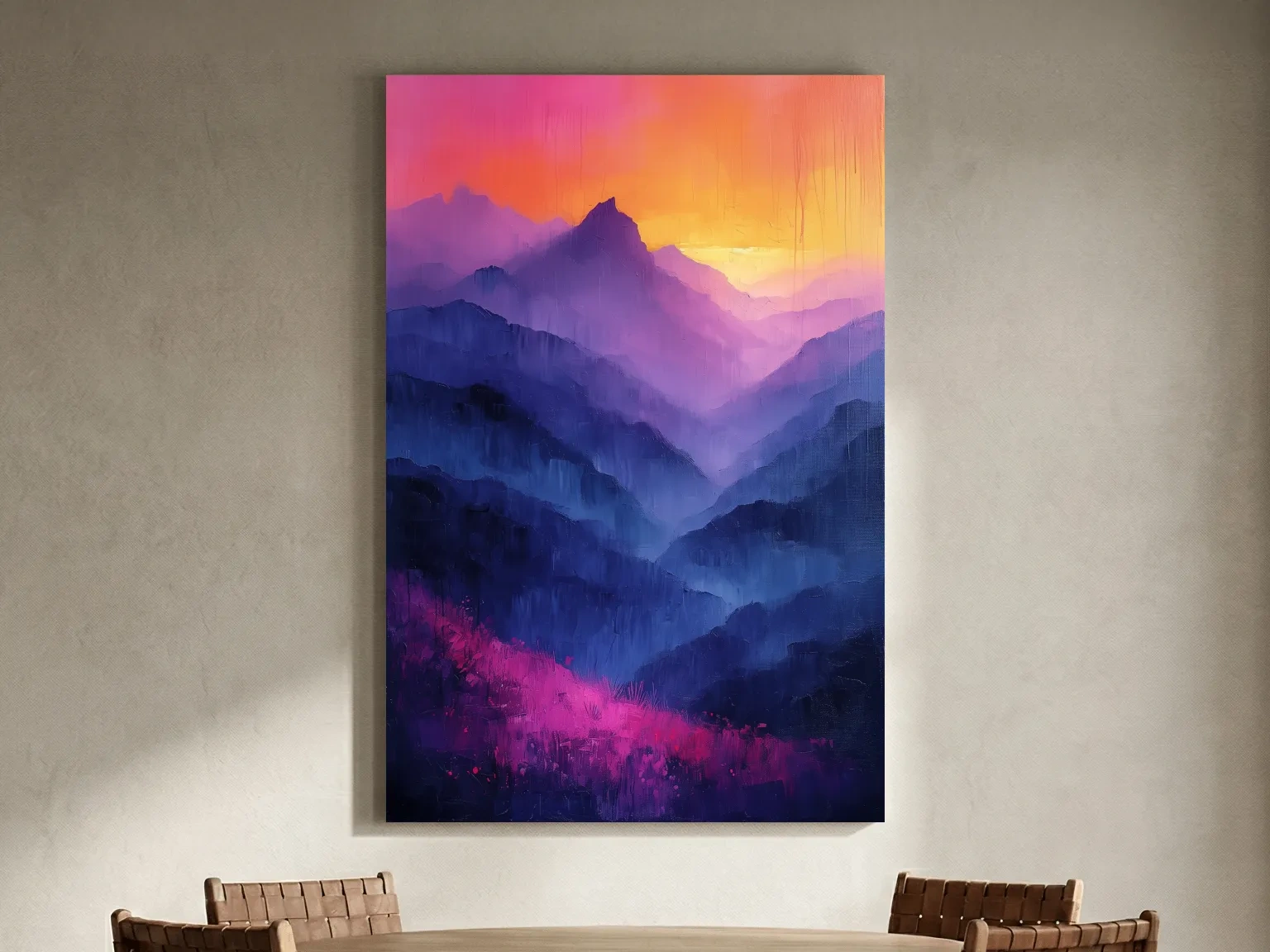 Vibrant Abstract Sunset Mountain Layers - Colorful Contemporary Wall Art