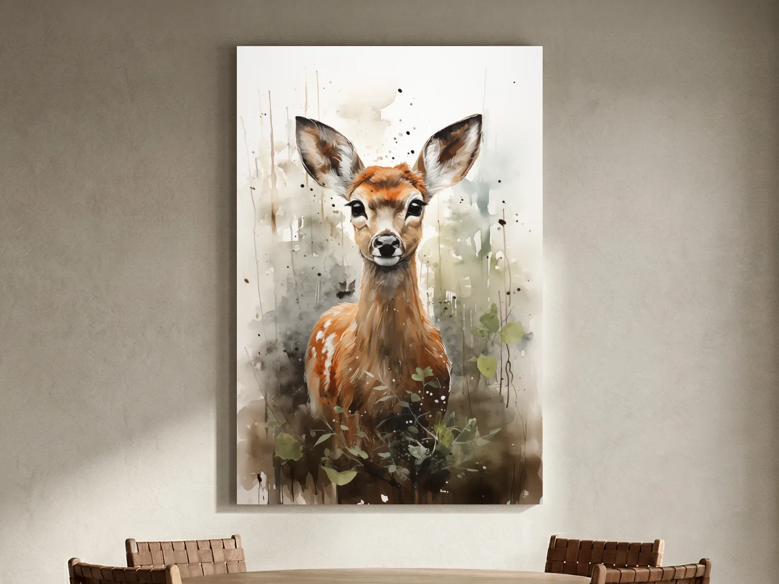 Whimsical Baby Deer Watercolor Portrait - Woodland Nursery Wall Art