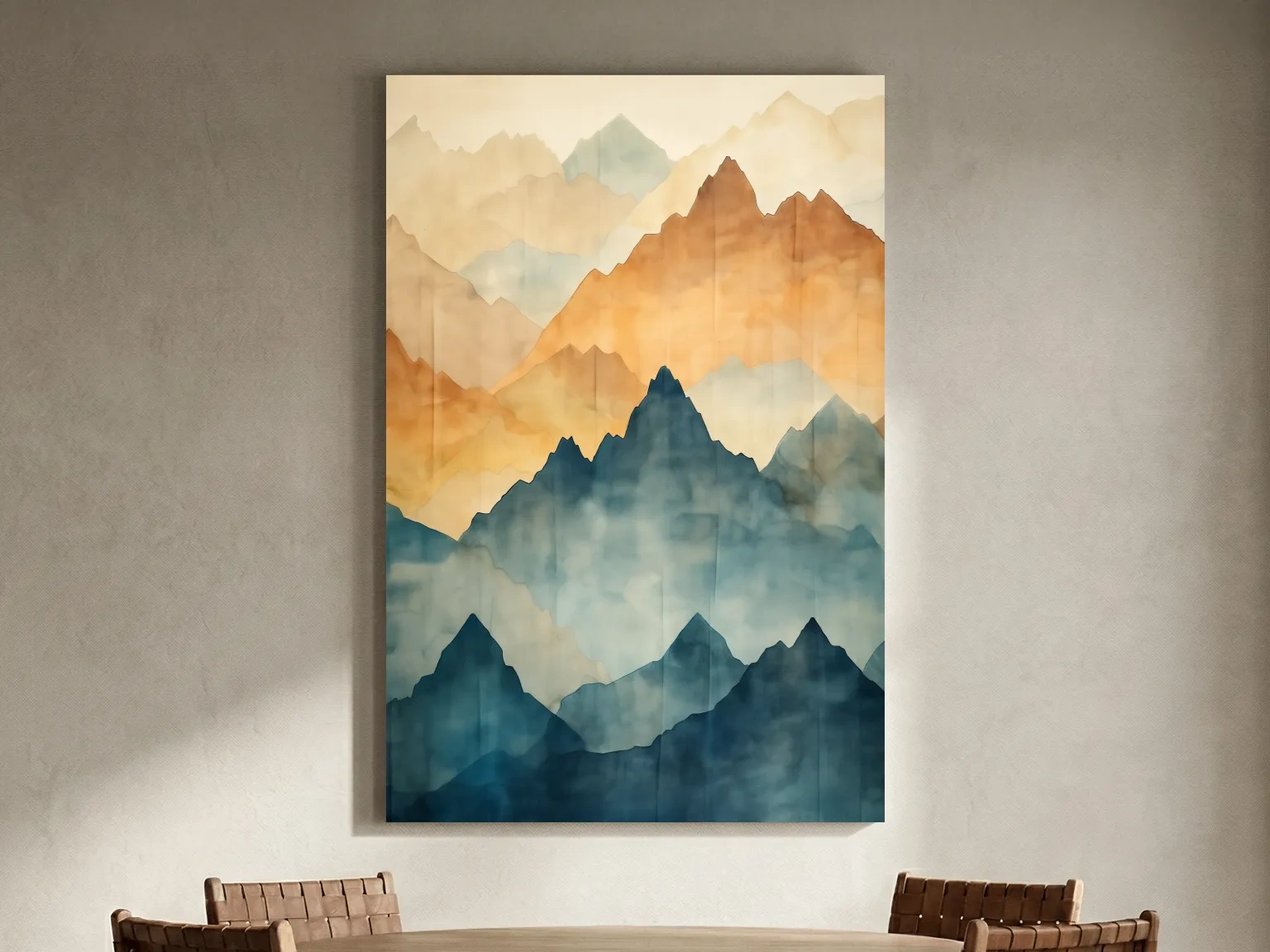 Foggy Layered Mountain Watercolor Landscape - Abstract Wall Art