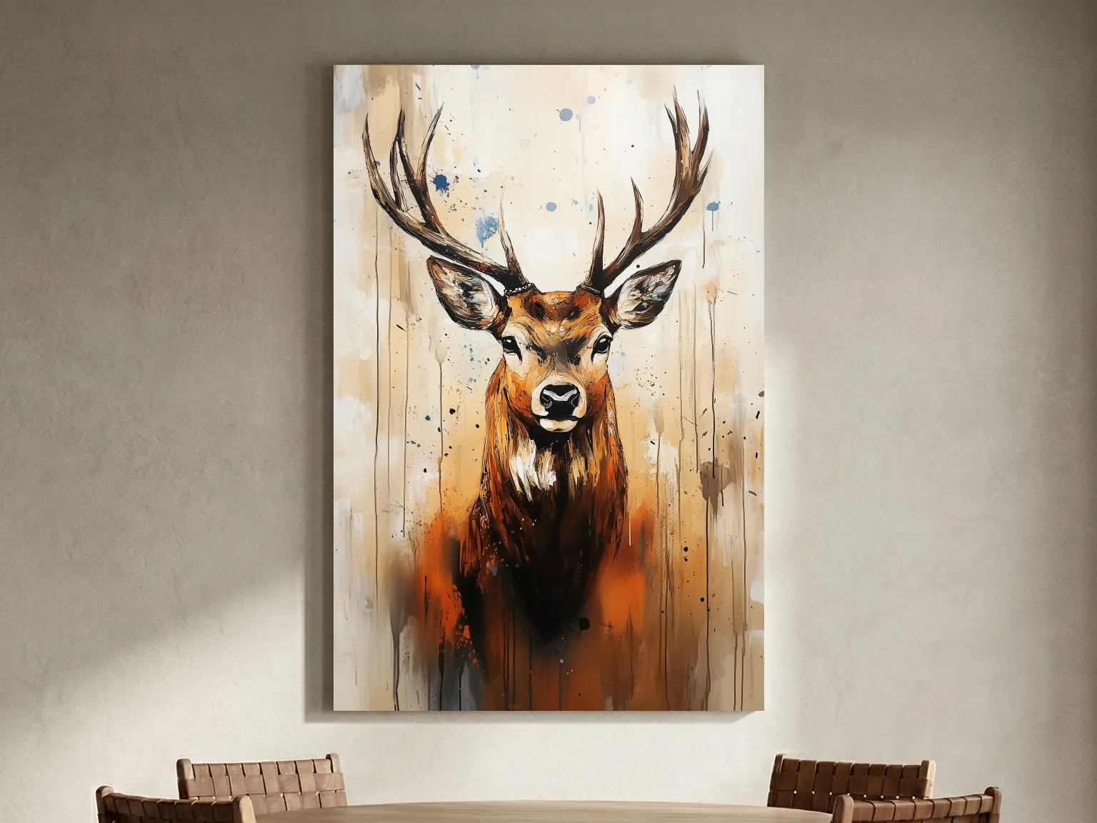 Impasto Style Deer Stag Portrait - Rustic Wildlife Wall Art