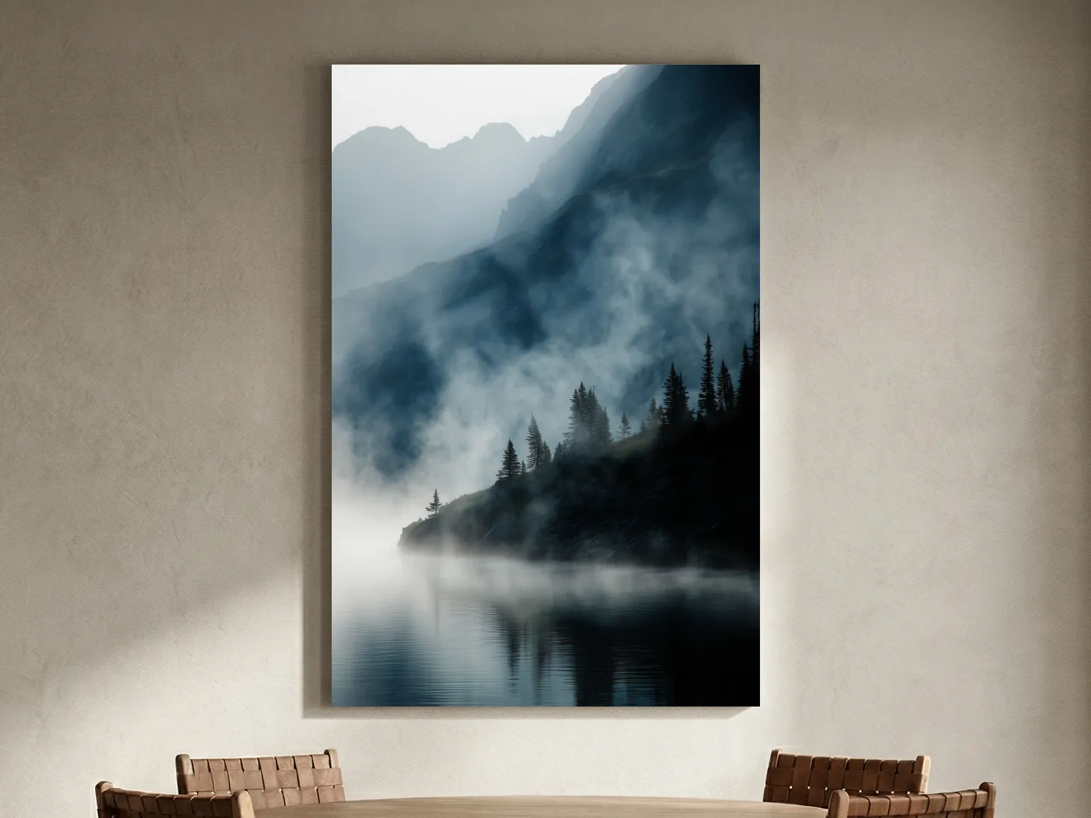 Misty Alpine Lake Landscape Photography - Foggy Pine Forest Nature Wall Art