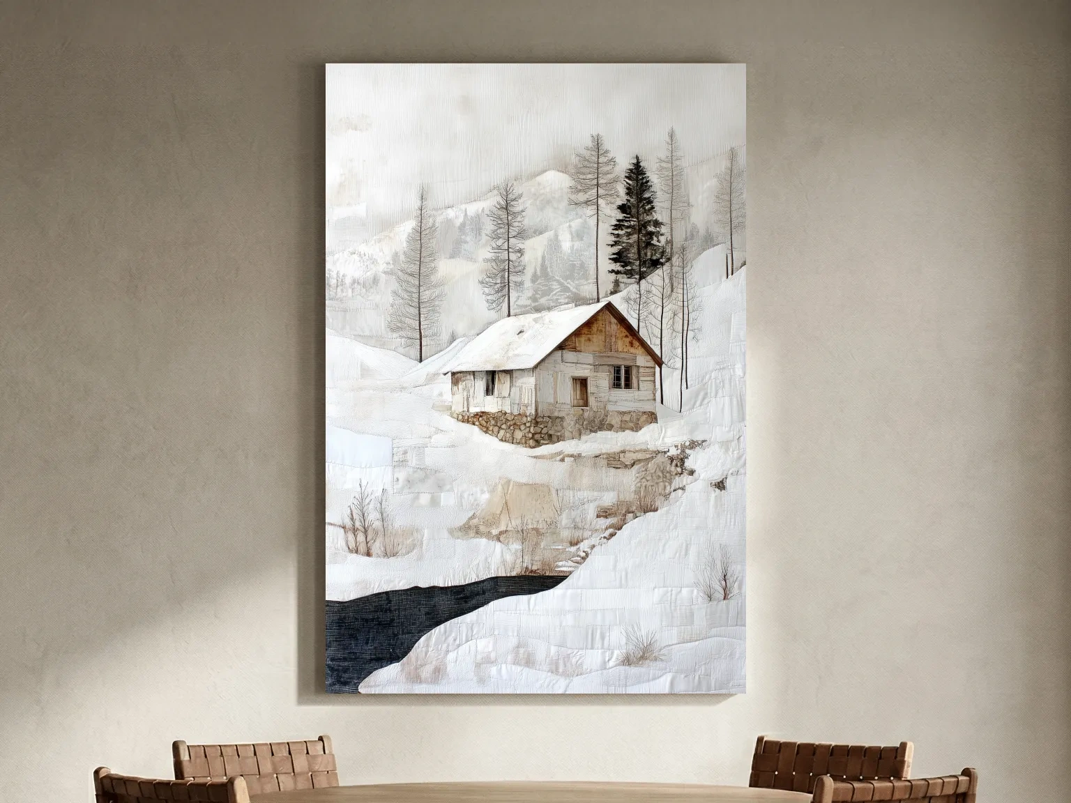 Snowy Mountain Cabin Painting - Winter Landscape Wall Art