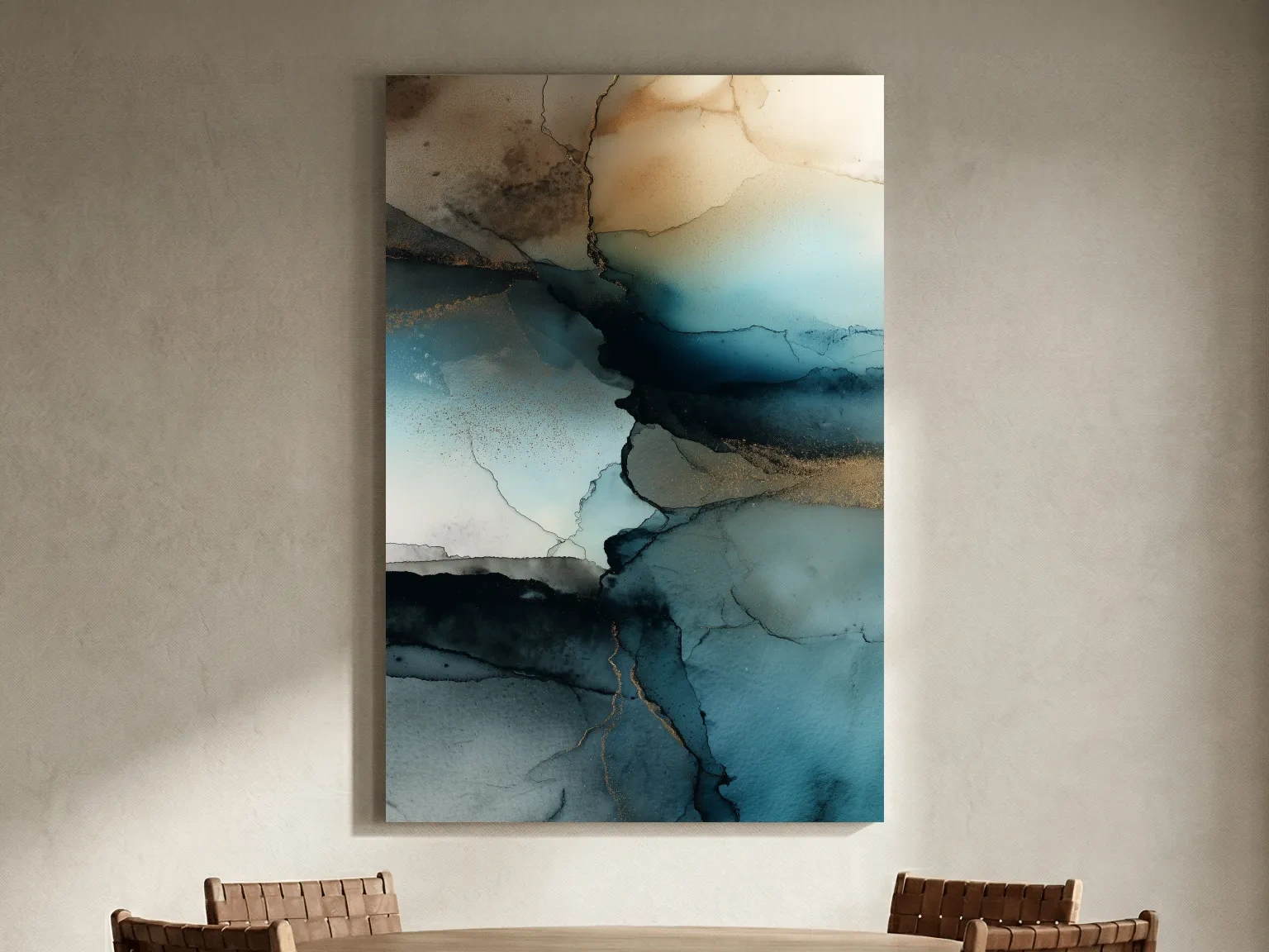 Moody Teal Ink Wash Abstract - Alcohol Ink Style Mountain Wall Art