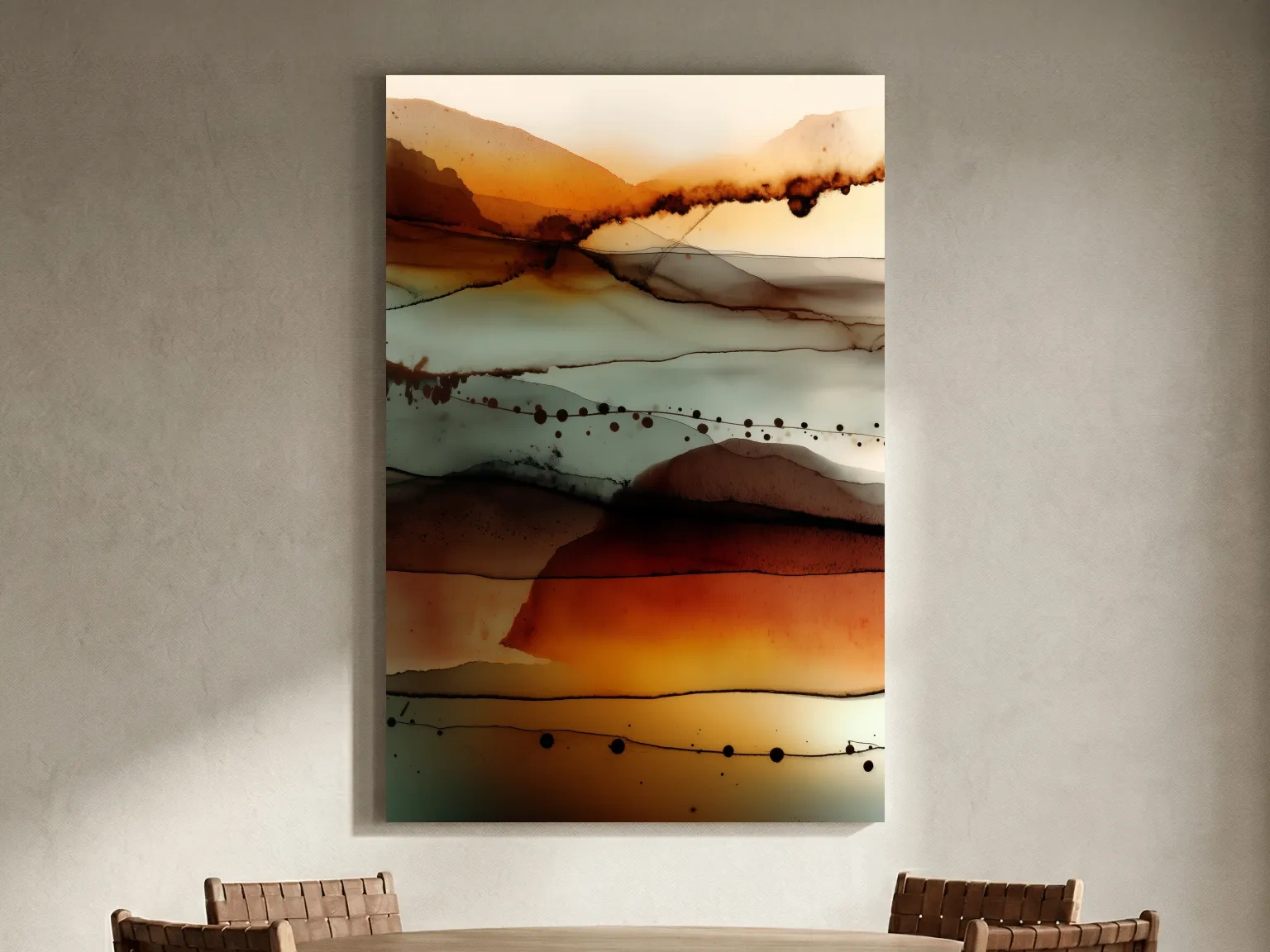 Moody Abstract Mountain Horizon Watercolor - Modern Landscape Wall Art