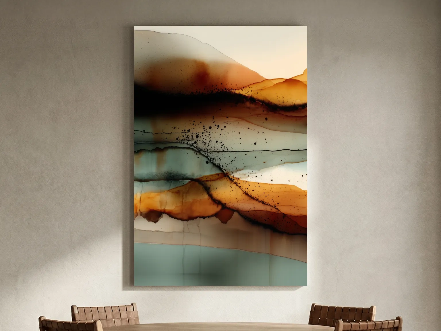 Earth Tone Ink Wash Mountain Landscape - Abstract Modern Wall Art
