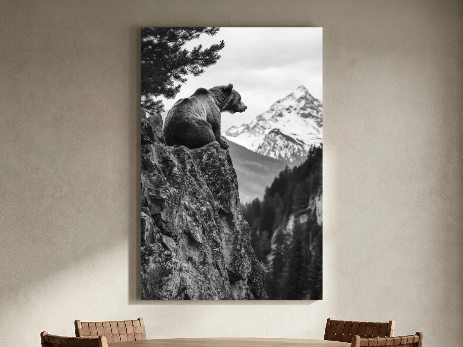 Black And White Grizzly Bear Photographic Artwork - Alpine Wildlife Wall Art