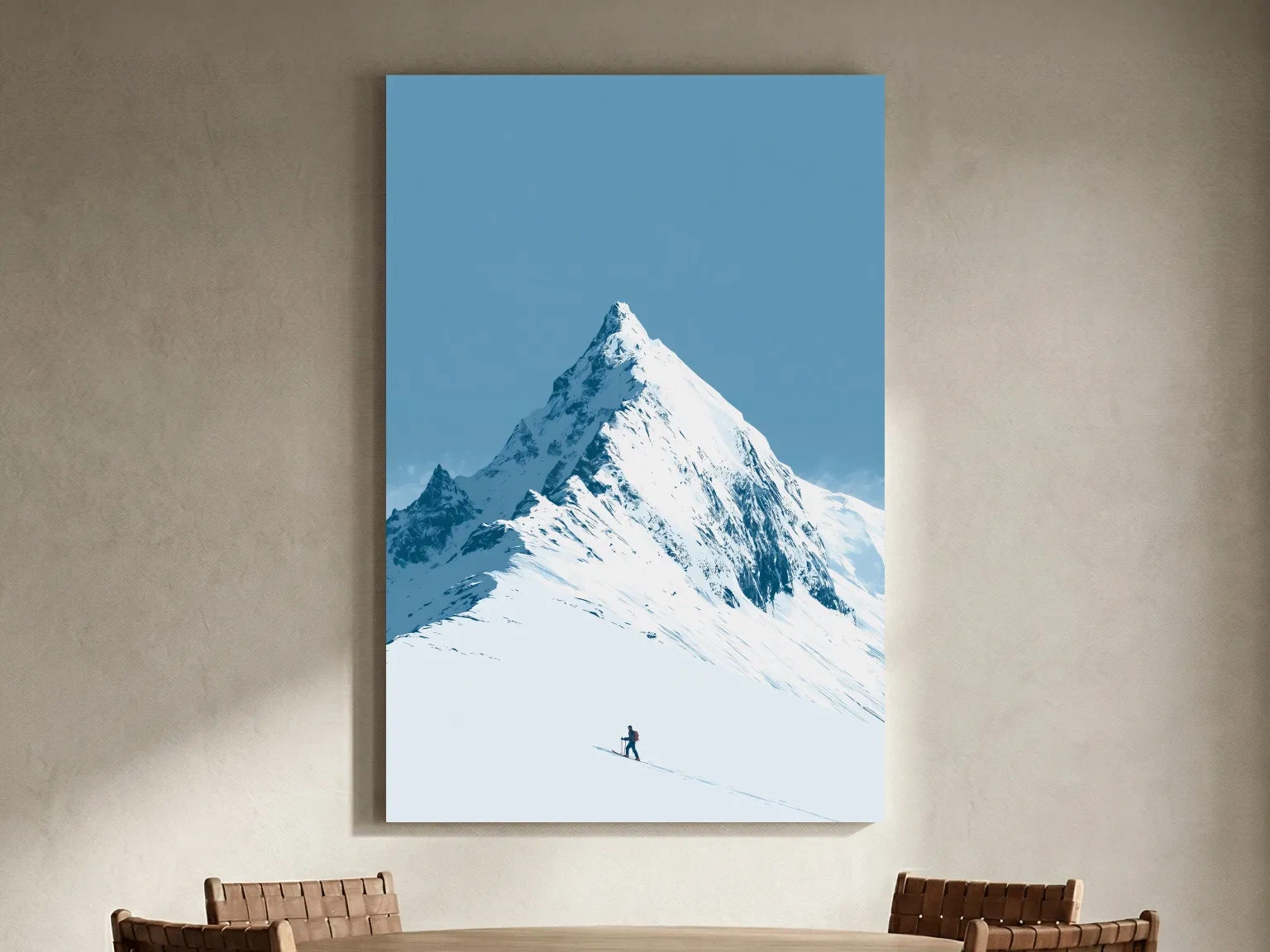 Snowy Alpine Peak Backcountry Skier - Minimalist Mountain Wall Art