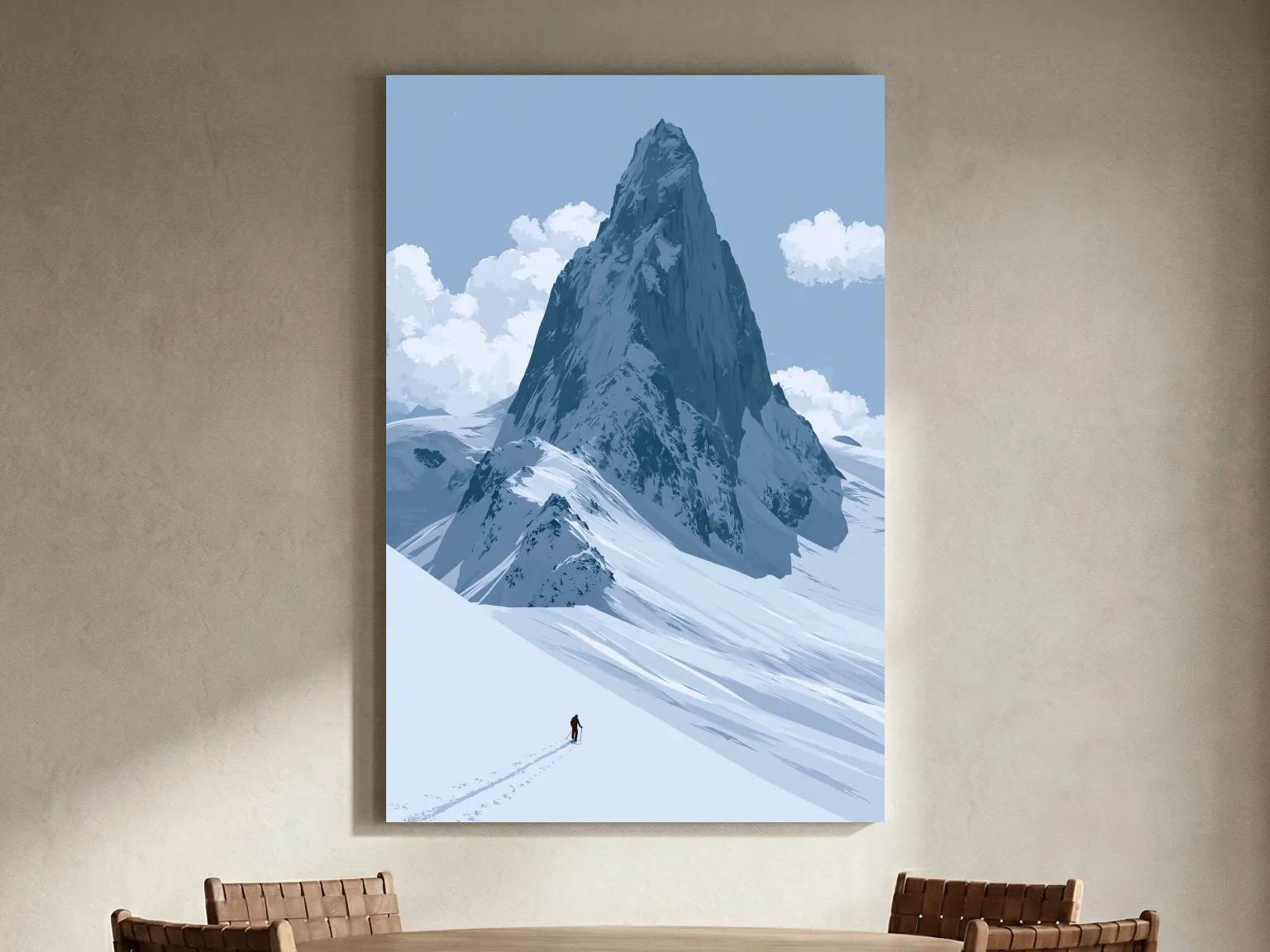 Backcountry Alpine Skier Illustration - Minimalist Mountain Landscape Wall Art