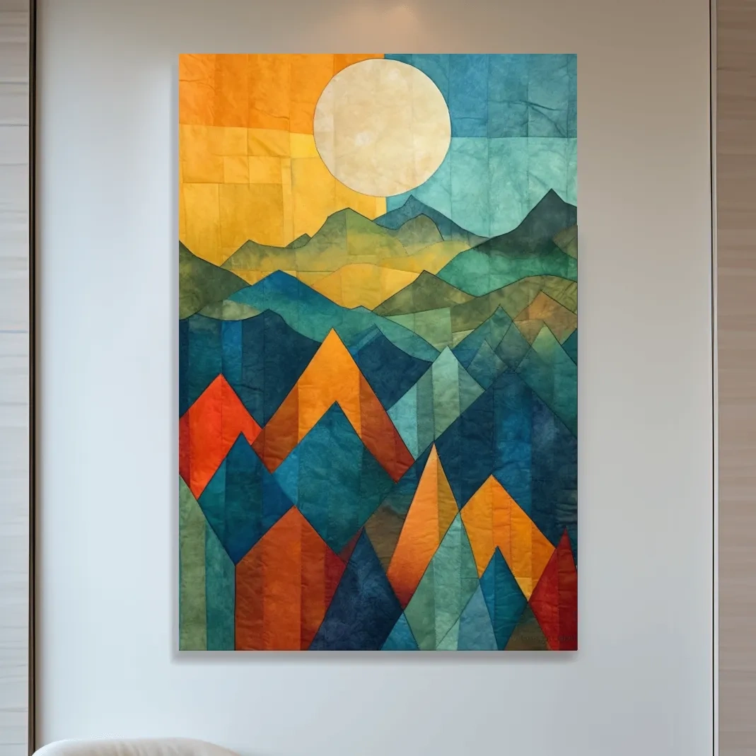 Abstract stained glass style mountain artwork