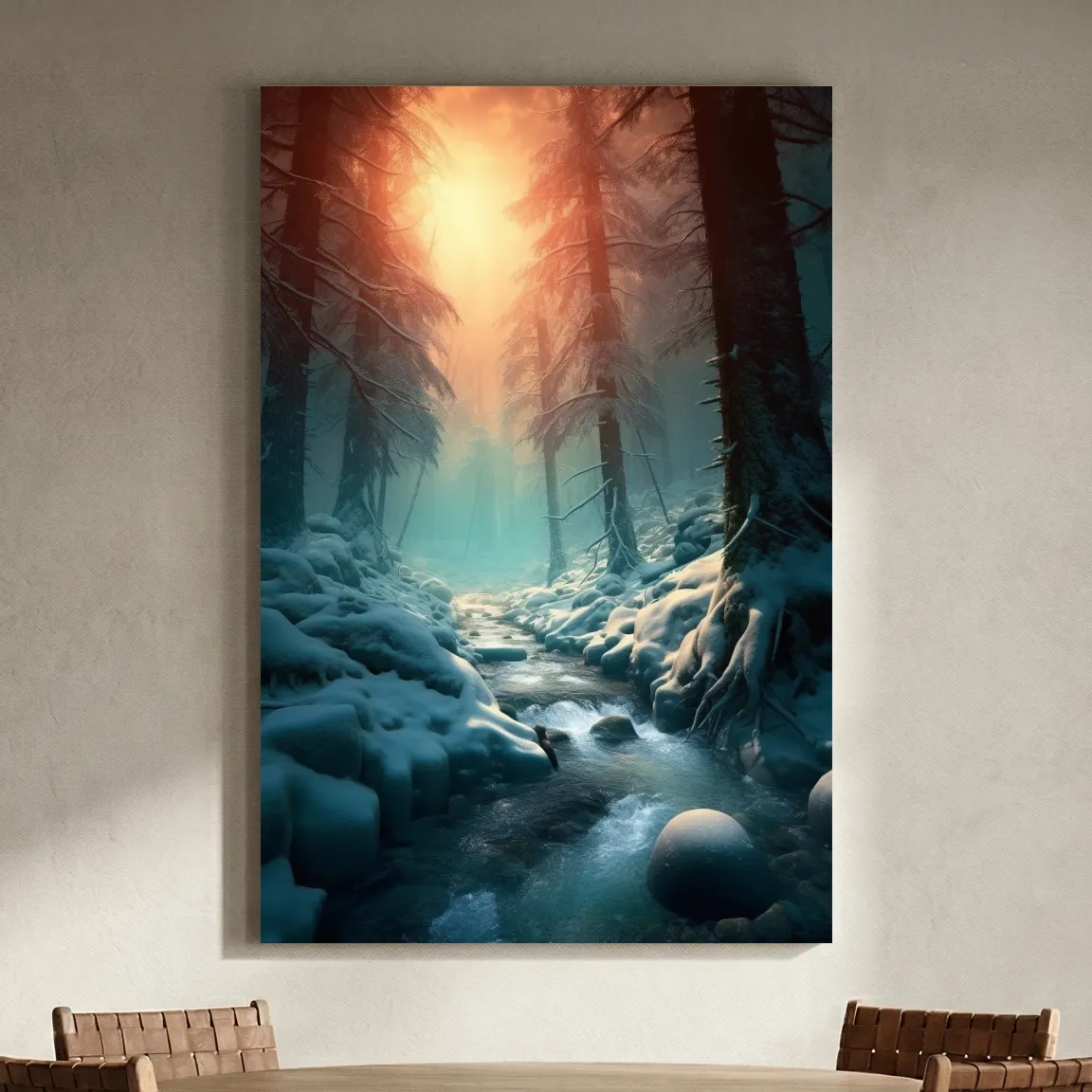 Misty Winter Forest Stream At Sunrise - Photographic Landscape Wall Art