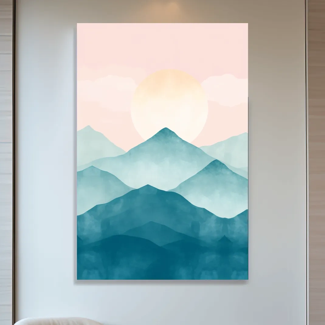 Pastel Watercolor Mountain Sunrise - Abstract Landscape Painting