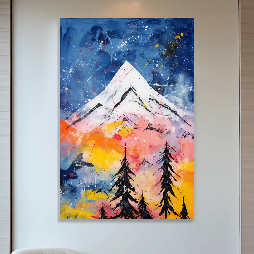 Textured simple abstract colorful mountain painting