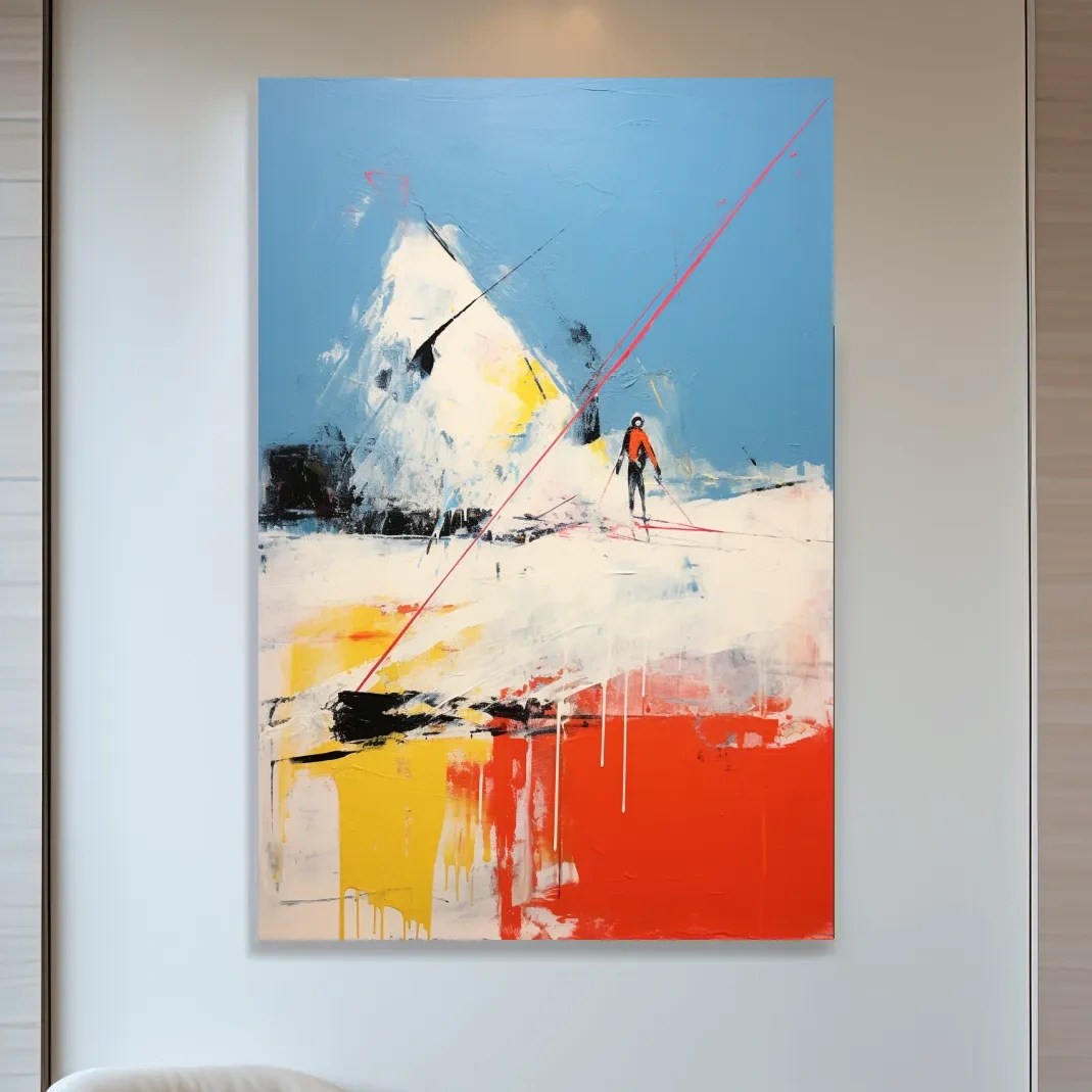 Expressionist Abstract Skiier Mountain Peak Painting - Winter Sports Wall Art