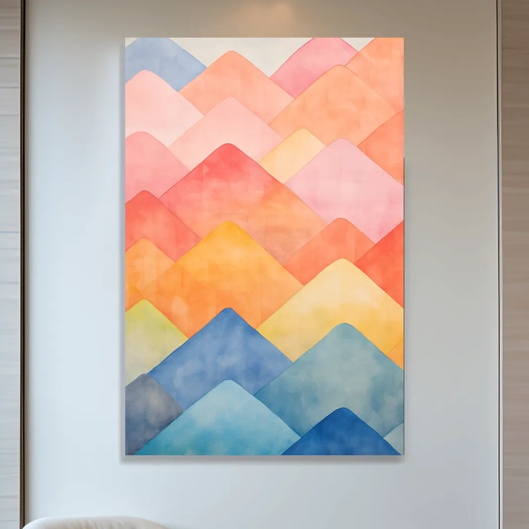 Bright colourful pastel shapes, abstract mountain patterns