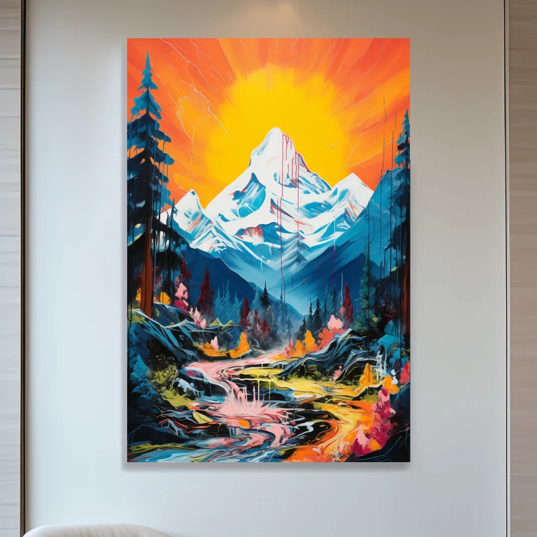 Vibrant painting of sunset over a glacier