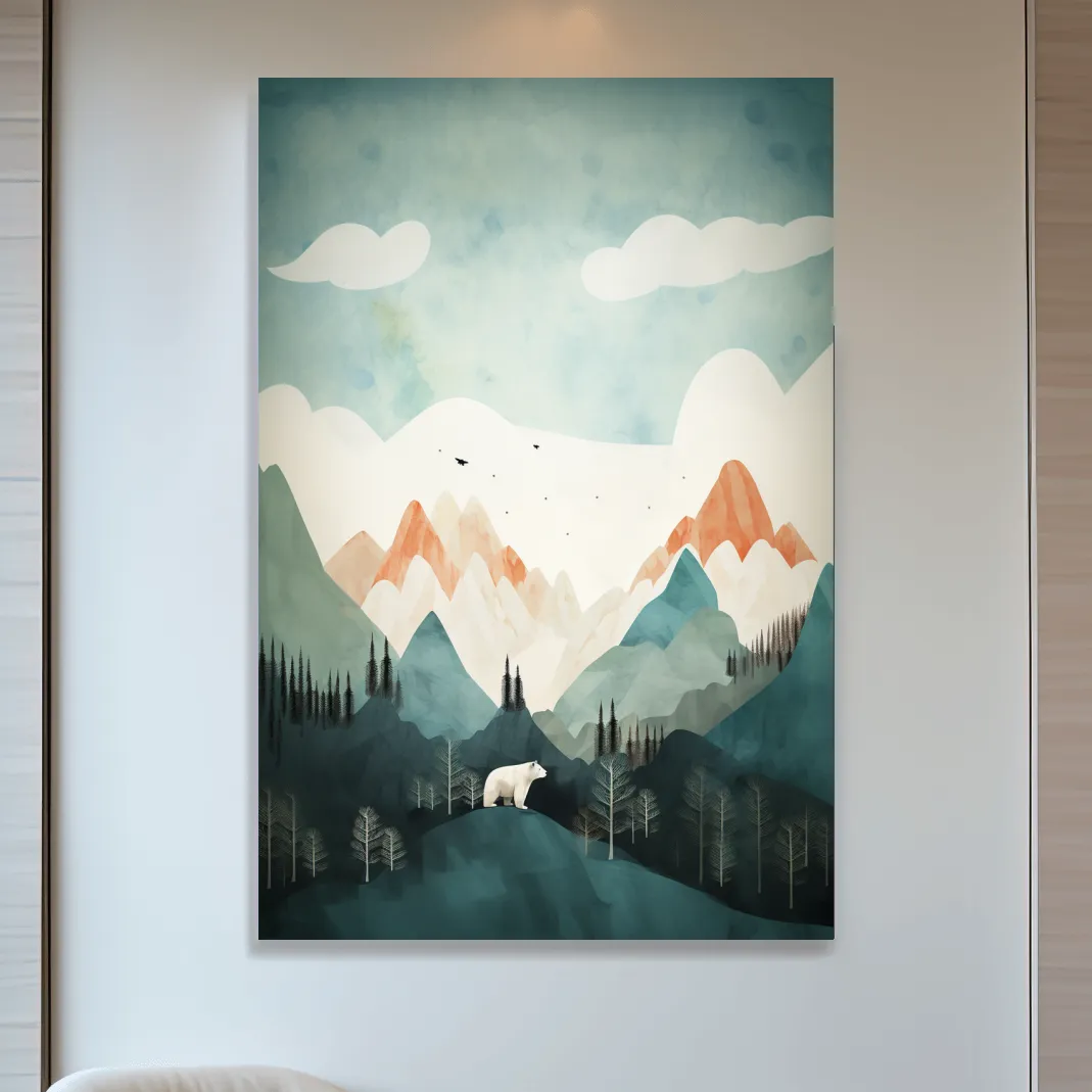 Bear standing in the forest, textured minimal illustration