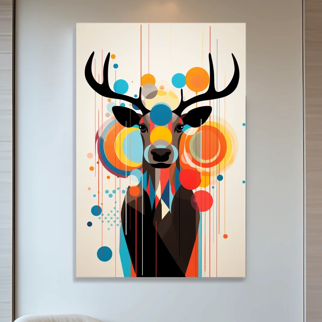 Abstract deer illustration, mid century style art