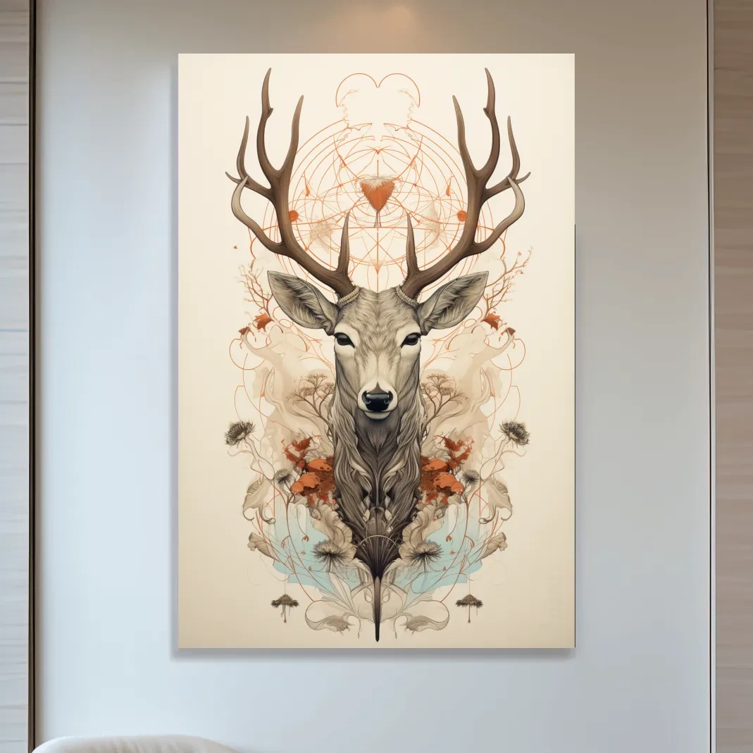 Ornate floral illustration of an elegant deers head